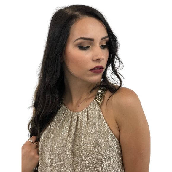 Vintage Shelli Segal Golden Shimmer Sleeveless Party Cocktail Dress - Picture 16 of 16